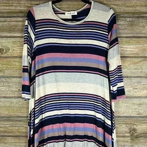 Lovely Souls 3/4 Sleeve Stripe Top Size M Heather Mauve Blue Cream